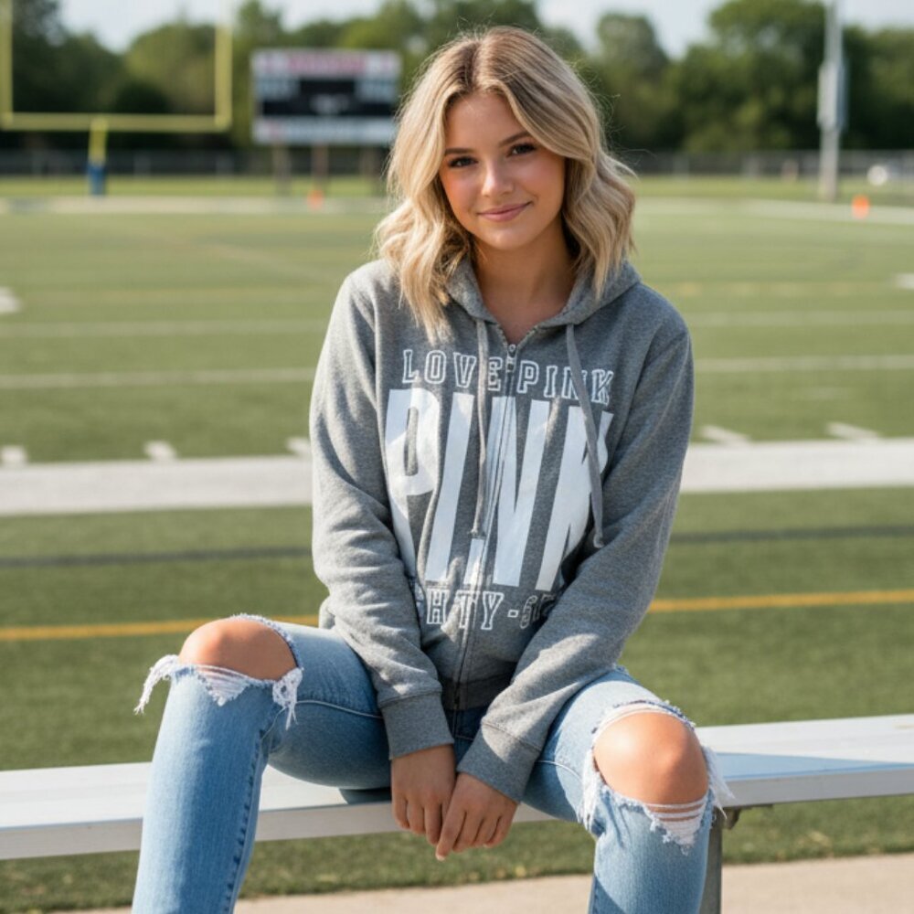 Victoria's Secret LOVE PINK 86 Hoodie 2014 Y2K Size S Gray Full Zip Long Sleeves